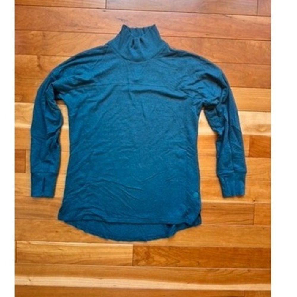 LL Bean Womens Teal Blue Modal Blend‎ Funnel Neck Thumbhole Pullover Top S REG